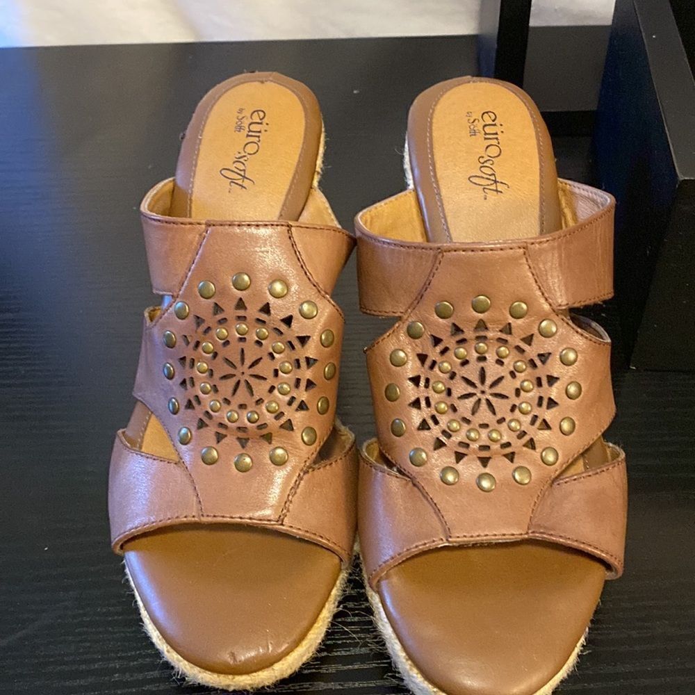 Euro soft by Sofft Boho leather espadrille/wedge heel mules size 7.5 - Picture 4 of 5